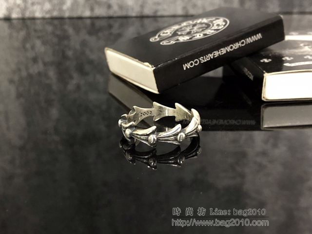 chrome hearts銀飾 克羅心小鳳尾戒指 純手工 熏黑做舊 克羅心925純銀戒指  gjc1922